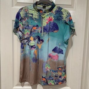 Jamie Sadock Tropical Floral Golf Shirt with Blue and Green Hues